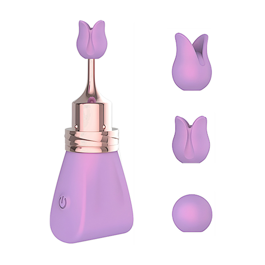 Purple bullet vibrator with three nozzles on the side on a white background