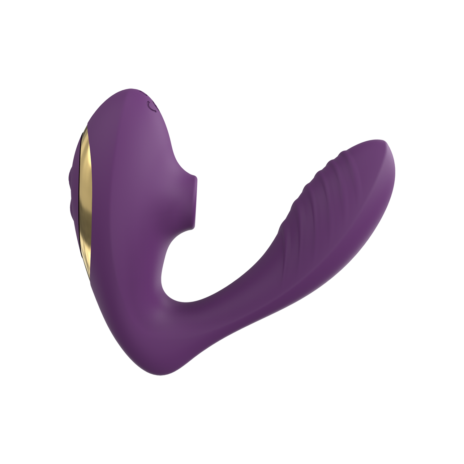 Purple wearable dual vibrator with gold band on a transparent background