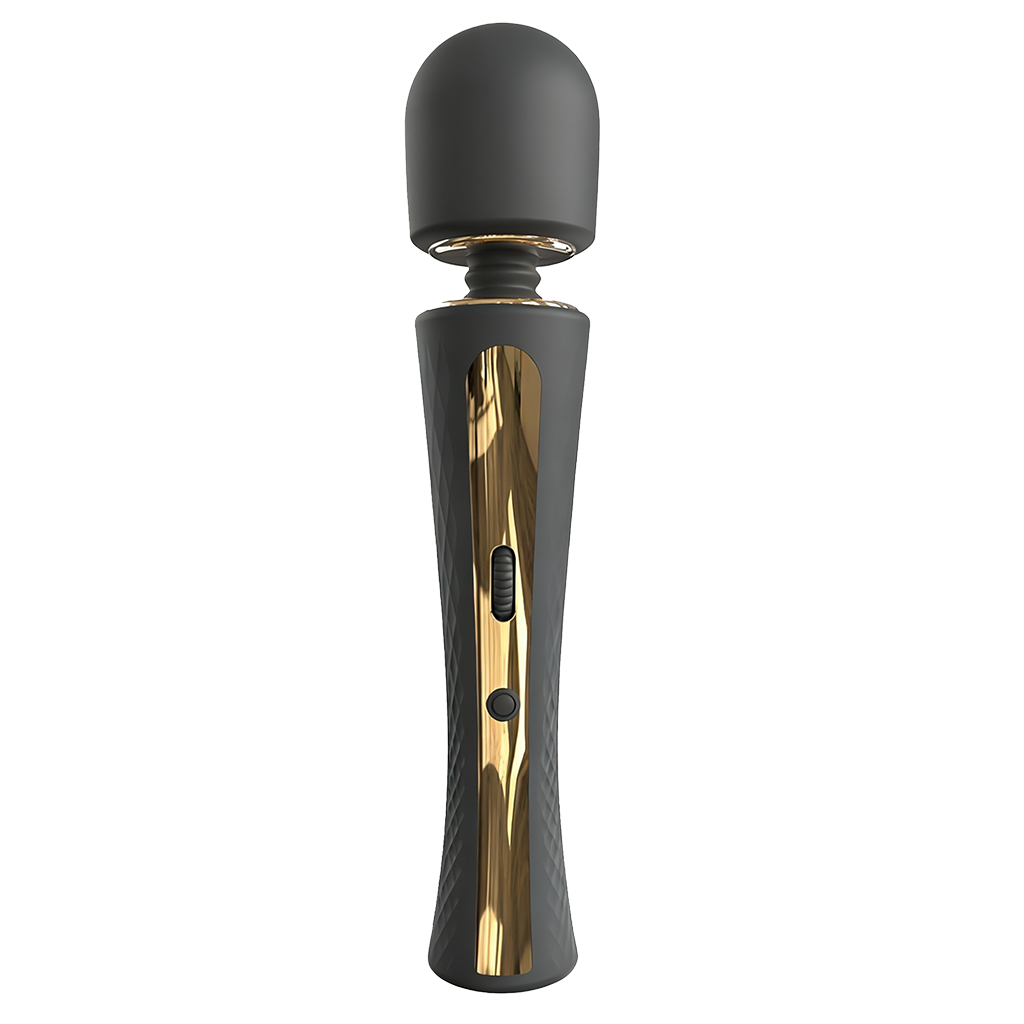 Black with gold accent wand vibrator on a transparent background