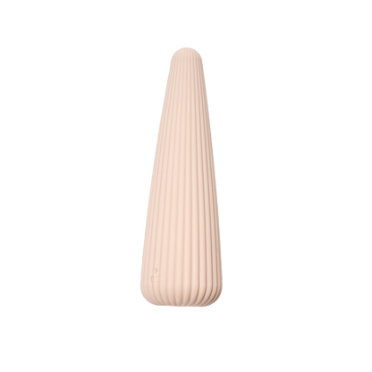 Beige silicone bullet vibrator with ridges on a transparent background 